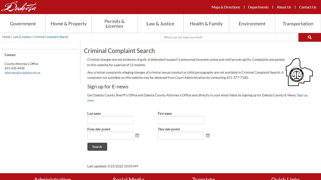 Criminal Complaint Search - Dakota County, Minnesota